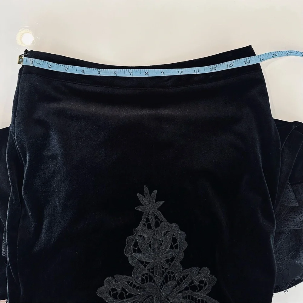 Dark In Love Black Velvet Gothic Mermaid Maxi Skirt with Lace Appliqué - Picture 6 of 9